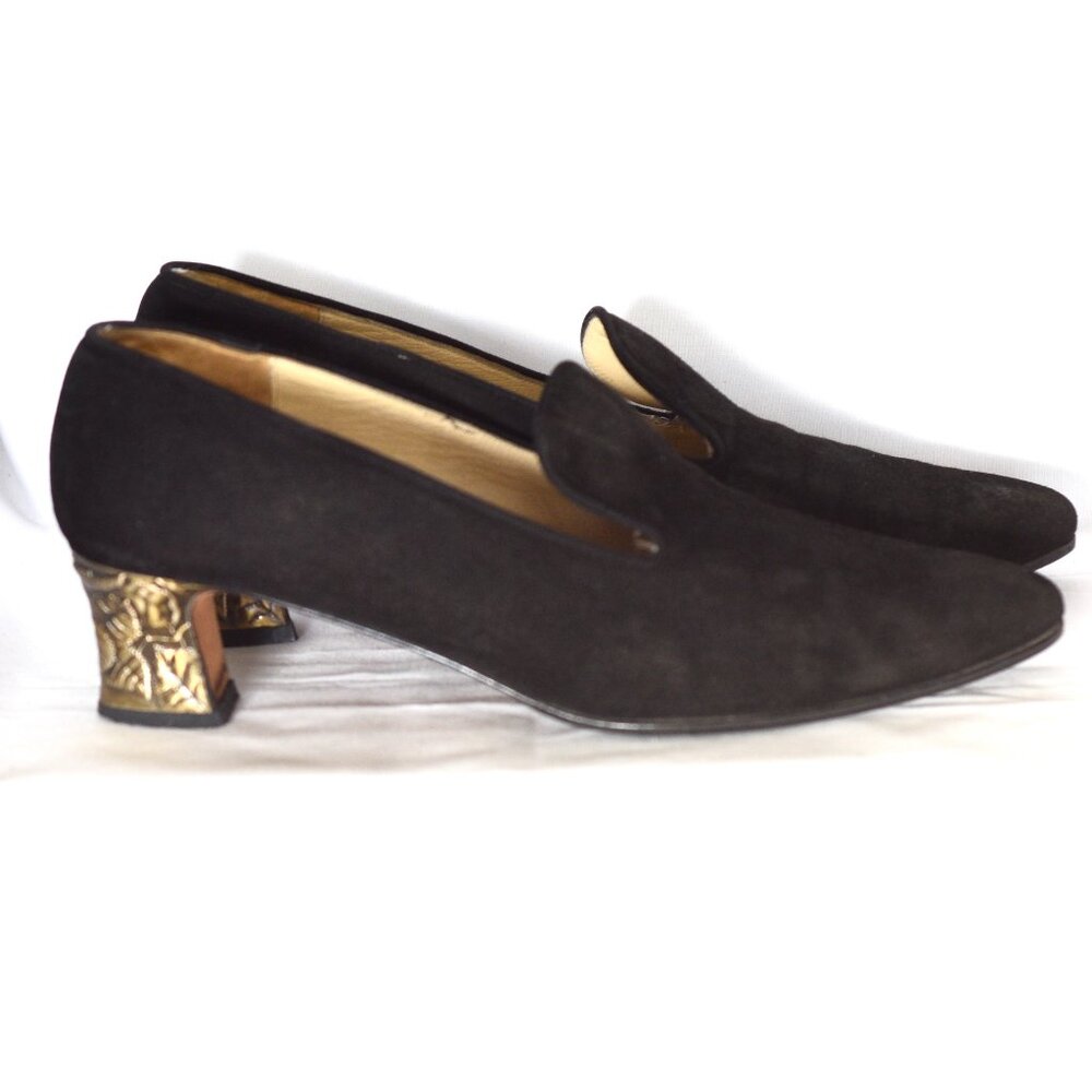 Claudia Ciuti Suede Shoes With Gold Leaf Heels - Italy
